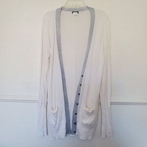 J. Crew Cardigan Size M Ivory With Silver Trim Button Closure Pima Cotton Wool